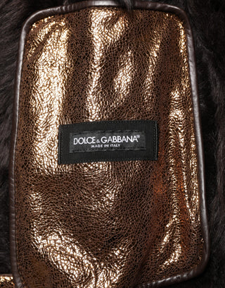 Bronze Leather Fur Full Zip Men Biker Jacket