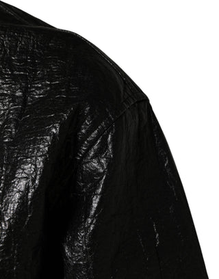 Black Cellulose Leather FullZip Biker Jacket