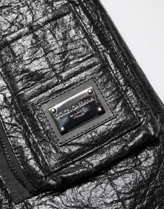 Black Cellulose Leather FullZip Biker Jacket