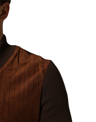 Chaqueta biker marrón de terciopelo y piel de becerro con cremallera completa