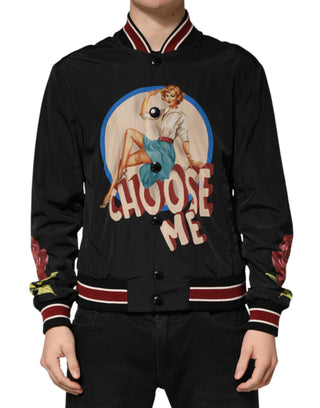 Chaqueta bomber negra Pin Up con botones para hombre