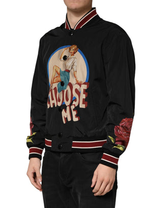 Chaqueta bomber negra Pin Up con botones para hombre