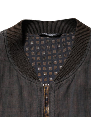 Black Stripes Cotton Full Zip Bomber Jacket