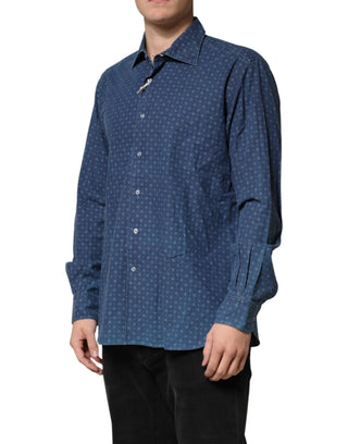 Blaues Langarmhemd für Herren mit Button-Down-Kragen