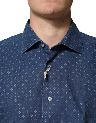 Blaues Langarmhemd für Herren mit Button-Down-Kragen