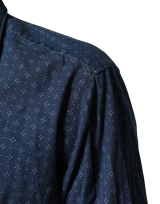 Blaues Langarmhemd für Herren mit Button-Down-Kragen