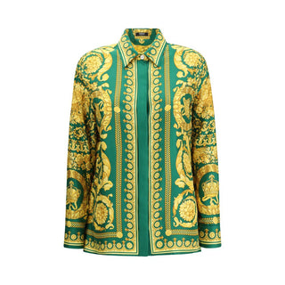 Camisa de seda bicolor con estampado