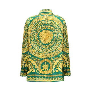 Camisa de seda bicolor con estampado